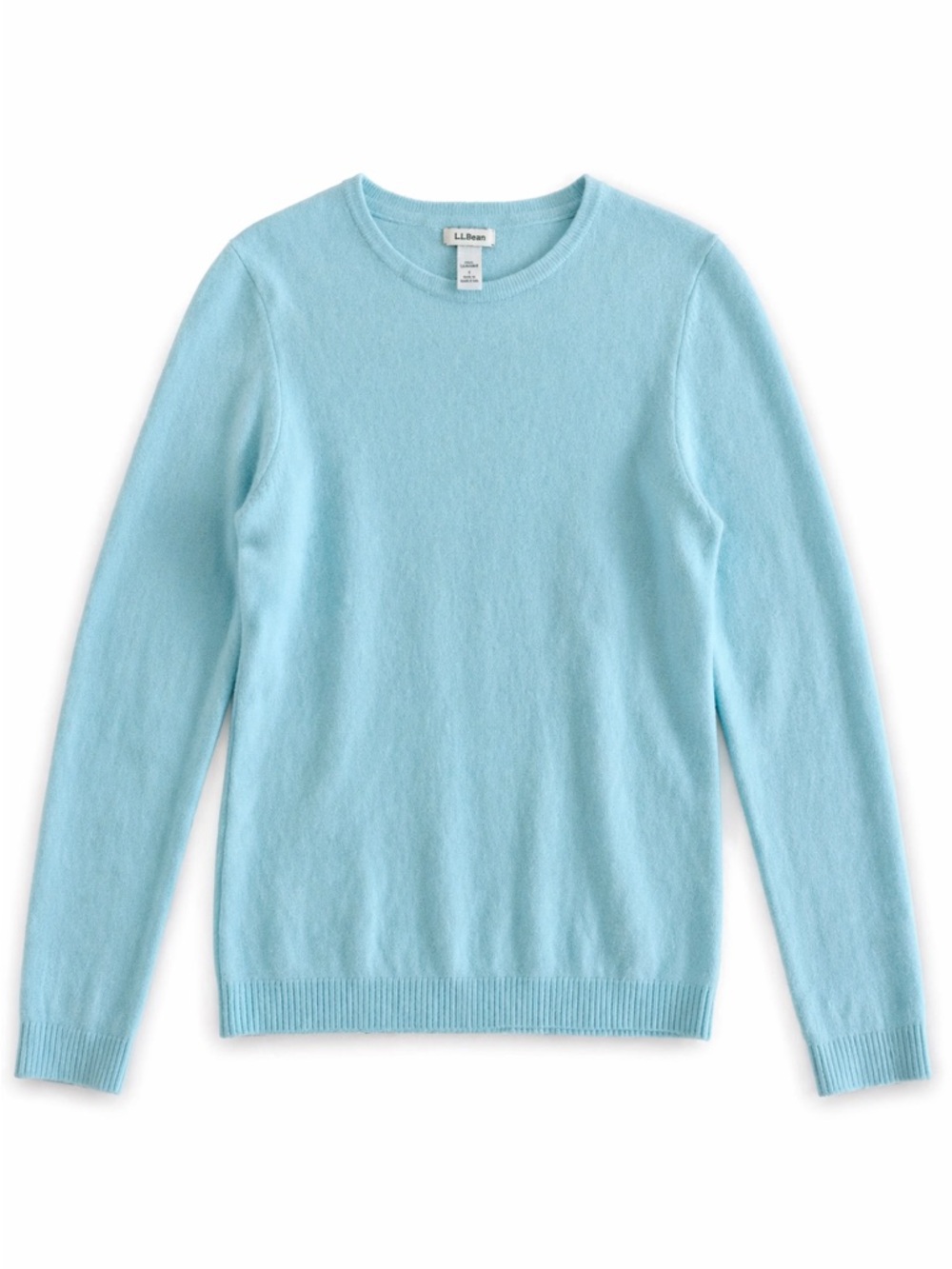 L.L. Bean Cashmere Crewneck Sweater Light Aqua Blue Soft Knit Size Small